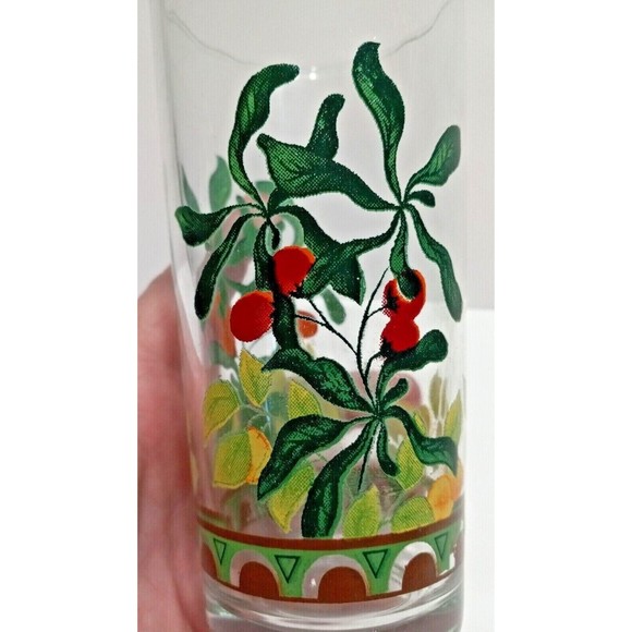 KIG Indonesia Set Of 4 Strawberries & Blooms Drinking Glasses Red Yellow Green - Picture 2 of 9